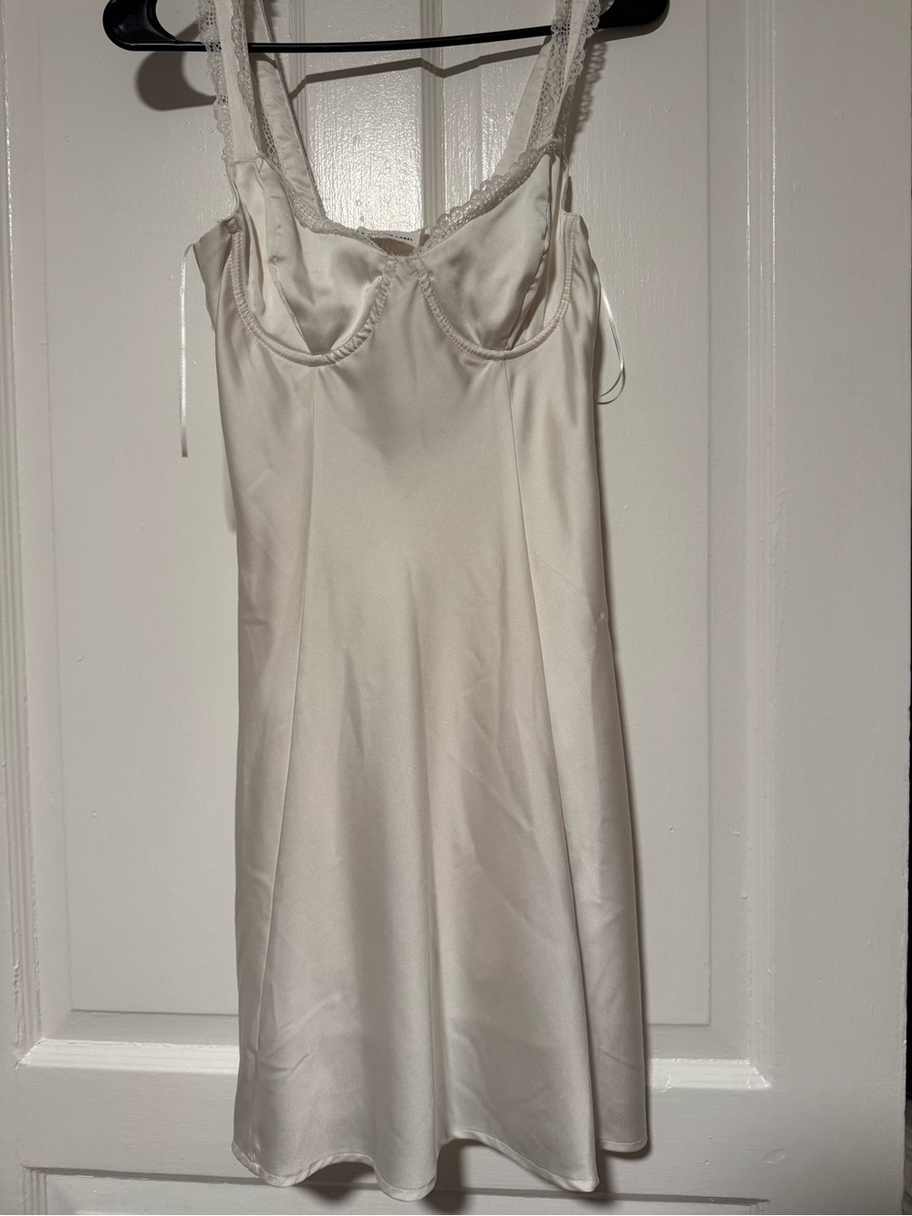 Astr Satin Slip Dress in Ivory Cream with Lace Straps